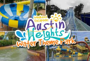 a collage of photos of a water theme park at Hotel 91 Taman Daya in Johor Bahru