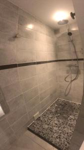 ein Bad mit einer Dusche mit einem Duschkopf in der Unterkunft LUVA d'Azur, Rez de villa LE RIOU - LE VALLON in Le Bar-sur-Loup