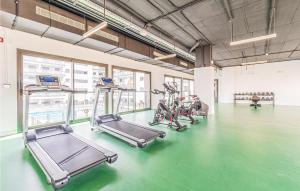 a gym with treadmills and elliptical machines at Beautiful Apartment In Sevilla With Wifi in Seville