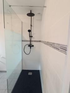 een inloopdouche met een glazen wand bij Ar baradoz in Guiler-sur-Goyen