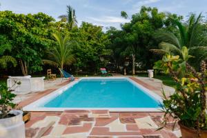 a swimming pool in a yard with trees at Casa Colibrí Agua Blanca in Tlachicón