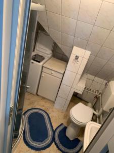un piccolo bagno con servizi igienici e lavandino di Cheerful 3-Bedroom Getaway a Zărneşti