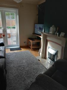 a living room with a fireplace and a couch at WAVENEY in Belfast