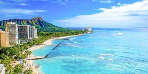an aerial view of the beach in cape town at Diamond Head Beach Hotel in Honolulu