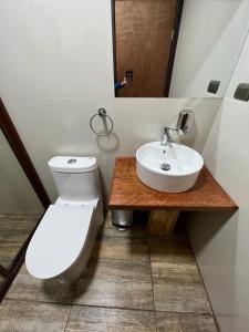 uma casa de banho com um WC e um lavatório em Hospedaje Santa Barbara em Santa Bárbara