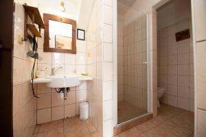 a bathroom with a sink and a shower at Domek kata Matěje in Český Krumlov