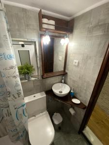 a bathroom with a white toilet and a sink at Estudio T41 - City Historic Center in Lisbon