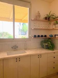 a kitchen with a sink and a window at O&B Hospitality - אירוח אלף בית in Dafna