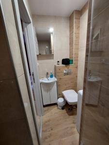 ein kleines Badezimmer mit Toilette und Waschbecken in der Unterkunft Cuca Apartments in Belgrad