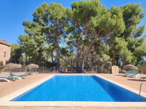 a swimming pool with trees in the background at MASÍA de SAN JUAN CASA NÚMERO 15 en Castillo con piscina, Aire Acondicionado y terraza privada in Segorbe