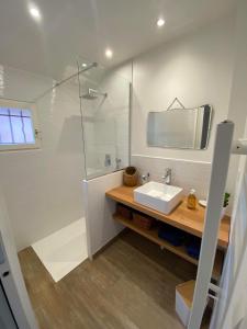 a bathroom with a sink and a shower at Gaston in Mers-les-Bains