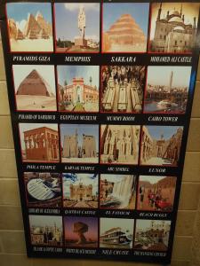 a display of monuments and landmarks in different cities and towns at Pyramids Garden Motel in Cairo