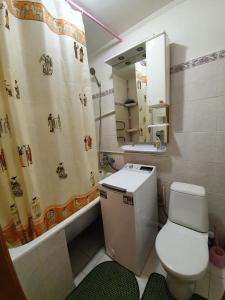 een badkamer met een toilet, een wastafel en een douche bij House Hotel Apartments 2 in Rivne