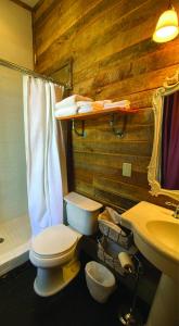 a bathroom with a toilet and a sink at Mulberry Inn in Tishomingo