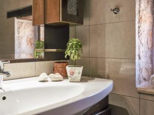 La salle de bains est pourvue d'un lavabo et d'une plante en pot. dans l'établissement Villa Meralia, à Anafonítria