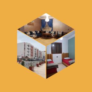 eine Collage mit drei Bildern eines Wohnzimmers in der Unterkunft دار الضيافة Dar Diafa Essalam in Agadir