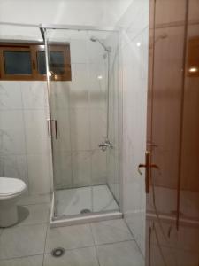 a shower with a glass door in a bathroom at Baci Apartments in Ksamil +76 photos