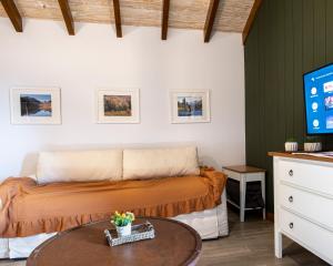 a living room with a couch and a table at Oliver Mountain Home Cabin in San Martín de los Andes