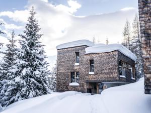 uma casa de tijolos na neve com uma árvore de Natal em Chalet Klassik em Kals am Grossglockner