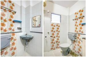 two pictures of a bathroom with a toilet and a sink at HOTEL ROYAL PARADISE in Coimbatore