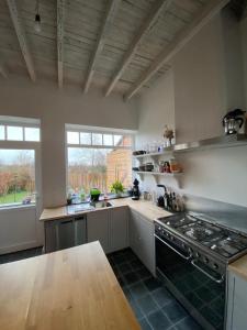 uma cozinha com um fogão e uma bancada em Sulfer7 em Heuvelland