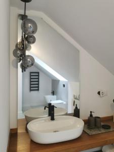 a bathroom with a white sink in a room at Leśniczówka in Lądek-Zdrój