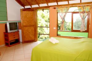 una camera da letto con un letto, una tv e una finestra di Waldhaus - A Pousada do Remo a Peruíbe Altre 79 foto