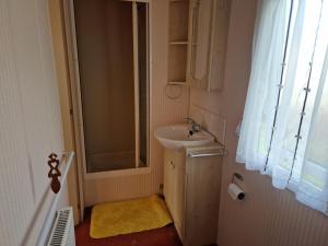 a small bathroom with a sink and a shower at Willerby Shrewsbury - Pitch 51 in Welshpool