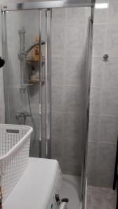 a shower stall in a bathroom with a toilet at Luminoso y bonito apartamento con piscina en frente del mar in Los Cristianos