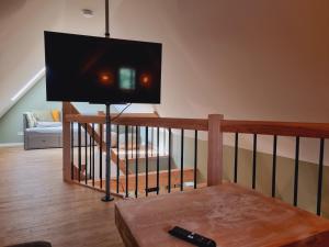 TV a/nebo společenská místnost v ubytování Ferienwohnung Rehblick Spreewaldferien-Burg