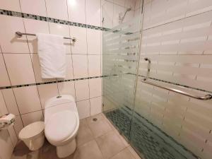 a bathroom with a toilet and a glass shower at 3 Bedrooms At Marbella Beachfront Juan Dolio in Juan Dolio +6 photos