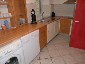 a kitchen with a sink and a washing machine at Haus Janne in Zell an der Mosel