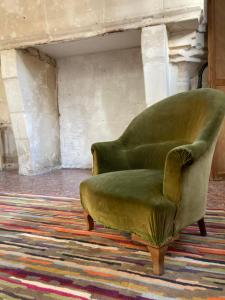 トゥールにあるBlanqui Loftの敷物の上に座る緑の椅子