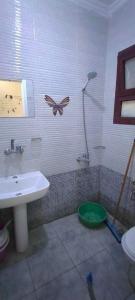 a bathroom with a sink and a shower in it at Al Haweej in Marsa Matruh