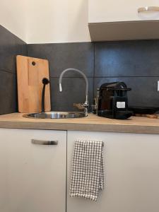 eine Küchentheke mit einer Spüle und einem Toaster in der Unterkunft Gesamte Unterkunft im Zentrum von Wien Top 27 in Wien