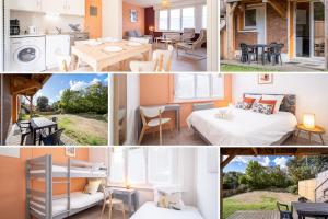 a collage of photos of a bedroom and a house at Jardin accès plage privé - Petit-Fort-Philippe in Gravelines