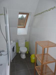a small bathroom with a toilet and a window at La petite maison in Tauves +9 photos