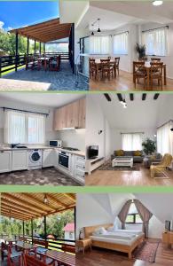 a collage of photos of a kitchen and a living room at Villa NOVA Cozy and Modern -5 min from center in Bran