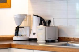 a kitchen counter with a coffee maker and a mixer at OlivaBeachHouse - Direct Waterfront & Mooring in Barbat na Rabu