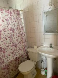 La salle de bains est pourvue de toilettes et d'un lavabo. dans l'établissement Casa la serena condominio D. Gabriela, à La Serena