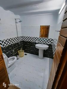 a bathroom with a toilet and a sink at Galaxy Lodge in Islamabad