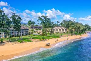 an aerial view of the beach at the resort at Islander on the Beach 353 in Kapaa