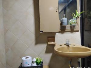 een badkamer met een wastafel en een spiegel bij Villa Juliana in Buenaventura