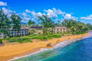an aerial view of the beach at the resort at Islander on the Beach 211 in Kapaa