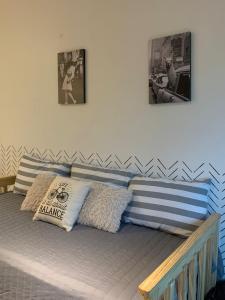 uma cama com duas almofadas em cima em Pellegrini Apartment Mendoza em Mendoza