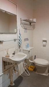 een badkamer met een wastafel en een toilet bij Dulan Tranquilo Hostel都蘭晃輕鬆青年旅舍咖啡館 in Donghe