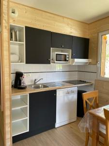 a kitchen with a sink and a microwave at Chalet La joue du Loup in Le Dévoluy