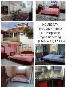 a collage of four pictures of beds in a room at Homestay YatiMizi (Bungalow Station 18, Ipoh) in Ipoh