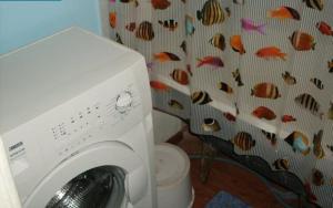 ズラトウーストにあるKlondaik apartment at prospect Gagarina 8, liniya 7の白い洗濯機(カーテン付)