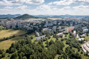 an aerial view of a city with buildings at Apartman JakoDoma vlastní parkování u domu ZDARMA in Česká Lípa